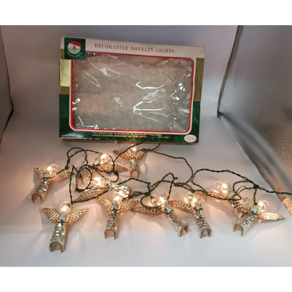 VTG Santa's World Novelty Angel Hanging Christmas Lights Mirrored Disco Acrylic